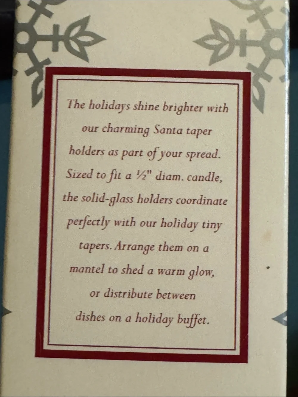 Set of 4 Williams Sonoma Glass SANTA Tiny Taper Candle Stick Holders in Box